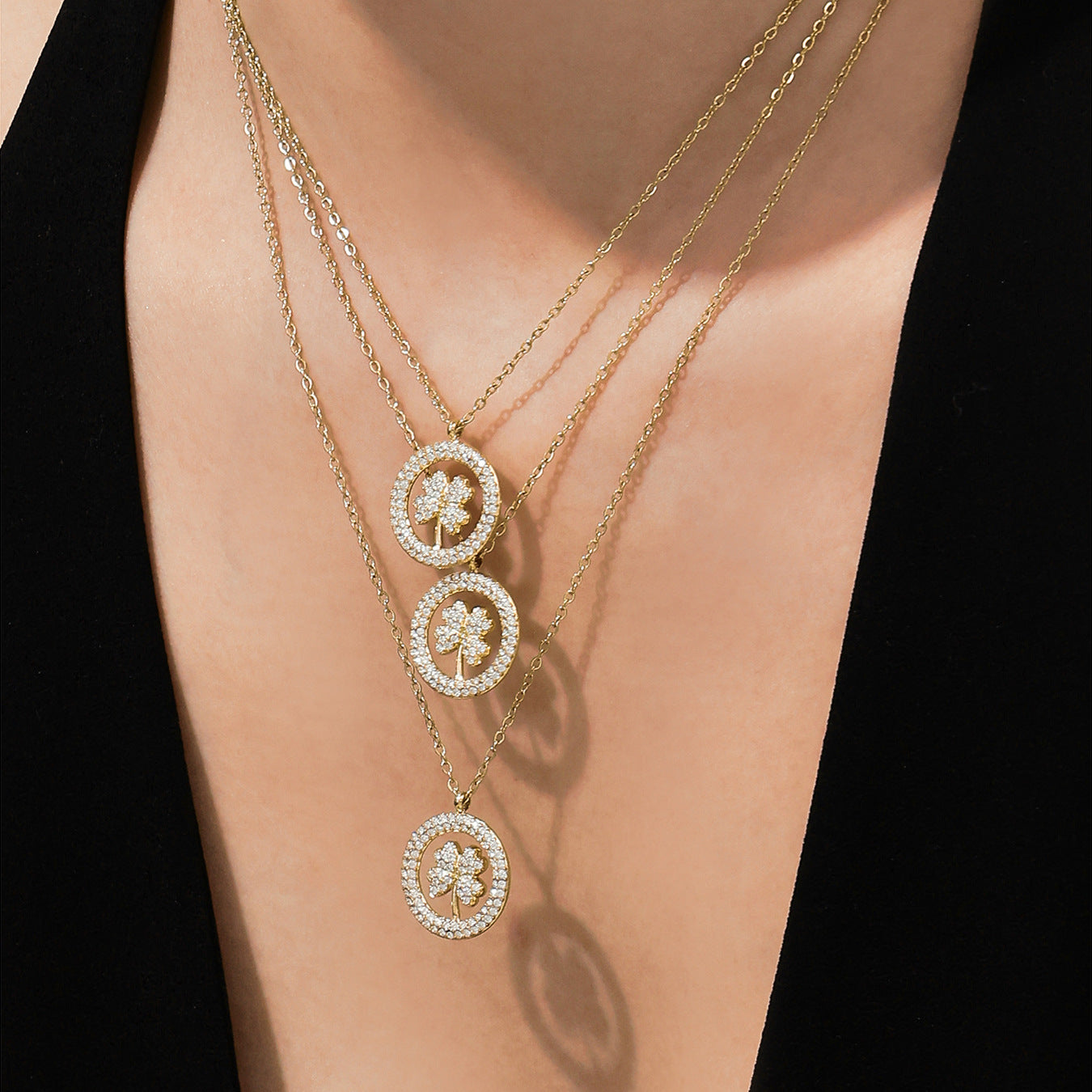 2026 Classic Gold 5 Leaf Clover Locket Necklace  Durable 18K Gold Plated Stainless Steel | Women's Elegant Everyday Luck Jewelry