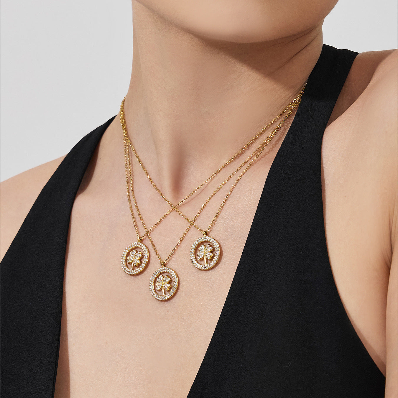 2026 Classic Gold 5 Leaf Clover Locket Necklace  Durable 18K Gold Plated Stainless Steel | Women's Elegant Everyday Luck Jewelry