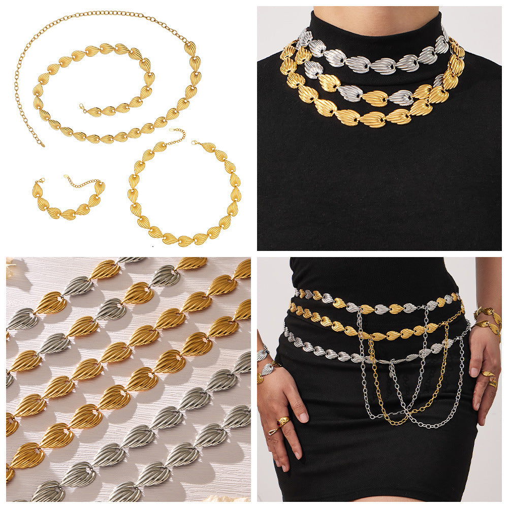 Hot Sale Watermelon Heart Pattern Waist Chain  Necklace Set Stainless Steel Gothic Geometric Jewelry  Trendy Women Gift