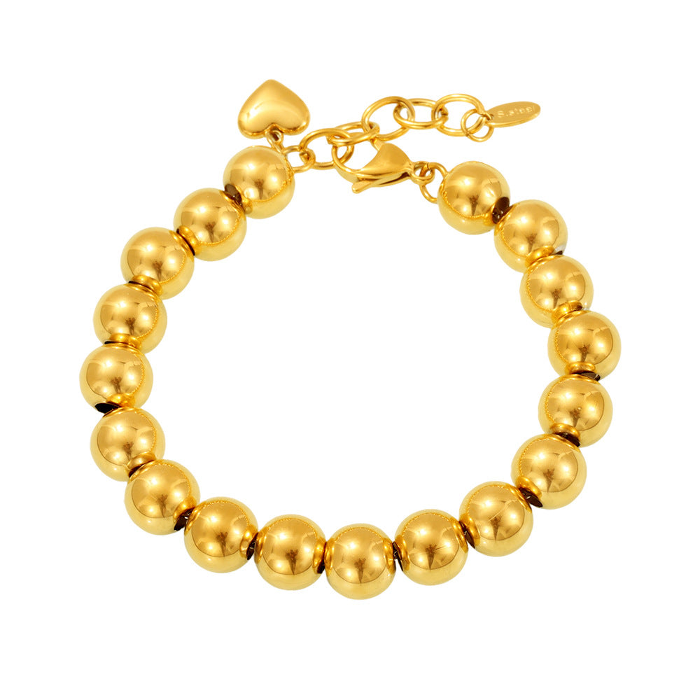 Wholesale 18K True Gold Plated Stainless Steel Heart Charm Bracelets Trendy Round Ball Beads for Religious Occasions or Parties