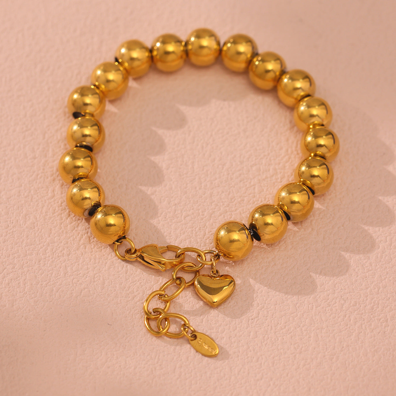 Wholesale 18K True Gold Plated Stainless Steel Heart Charm Bracelets Trendy Round Ball Beads for Religious Occasions or Parties