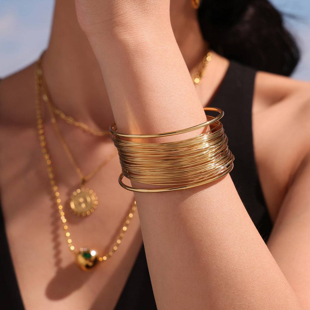 Designer Stainless Steel Gold Plated Chunky Cuff Bracelet Fashion Jewelry Bangle