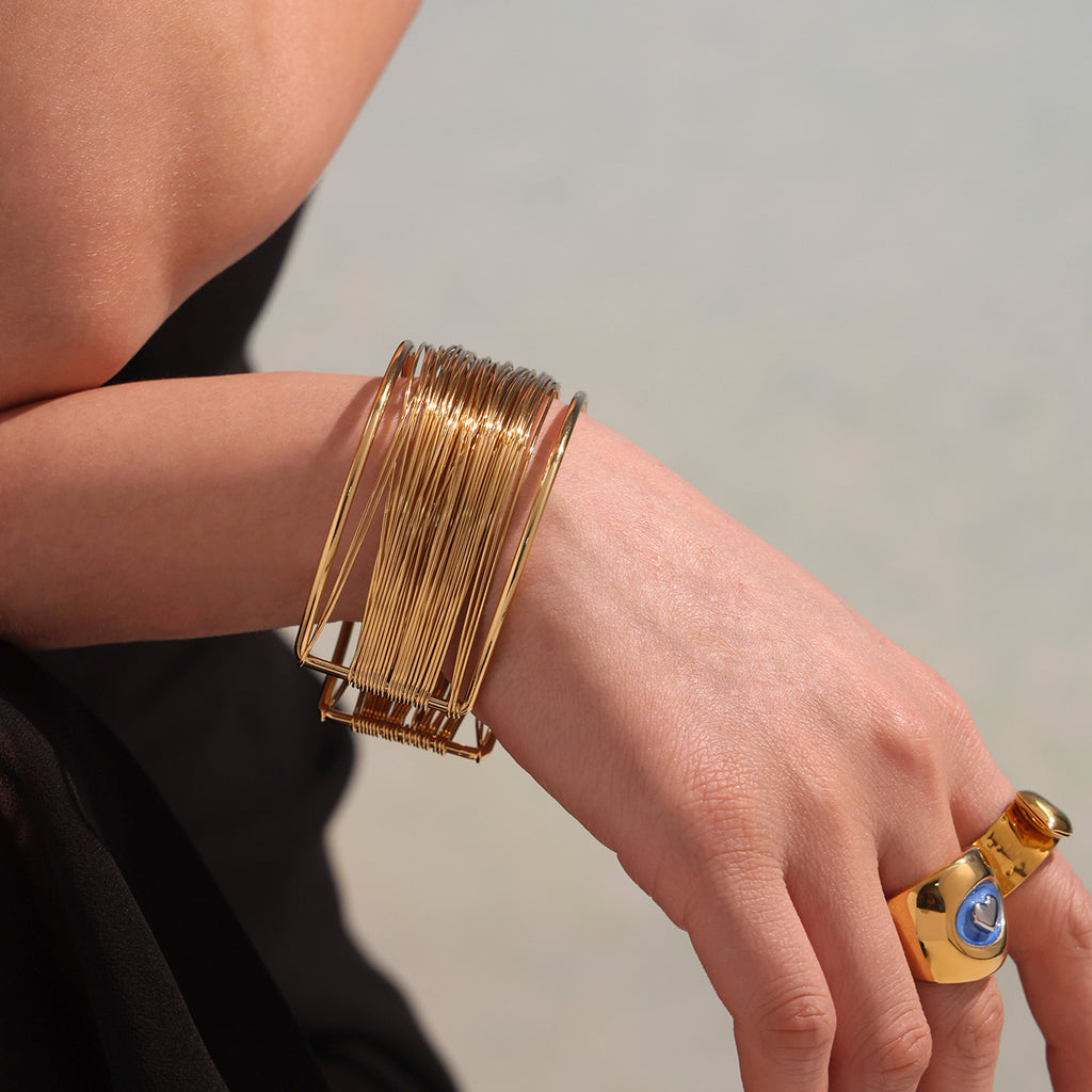 Designer Stainless Steel Gold Plated Chunky Cuff Bracelet Fashion Jewelry Bangle