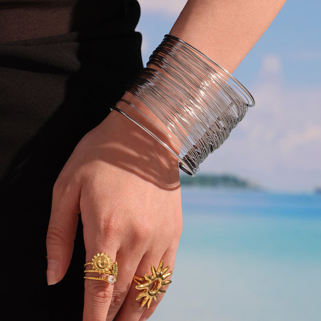 Designer Stainless Steel Gold Plated Chunky Cuff Bracelet Fashion Jewelry Bangle
