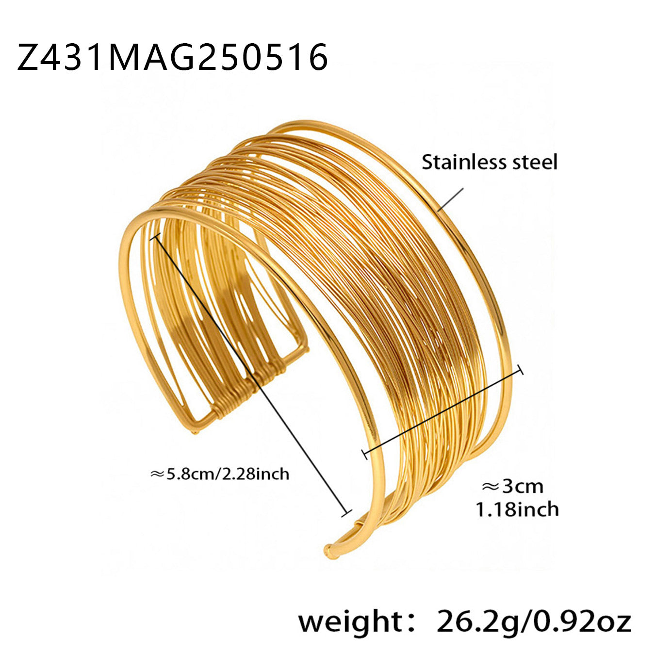 Designer Stainless Steel Gold Plated Chunky Cuff Bracelet Fashion Jewelry Bangle
