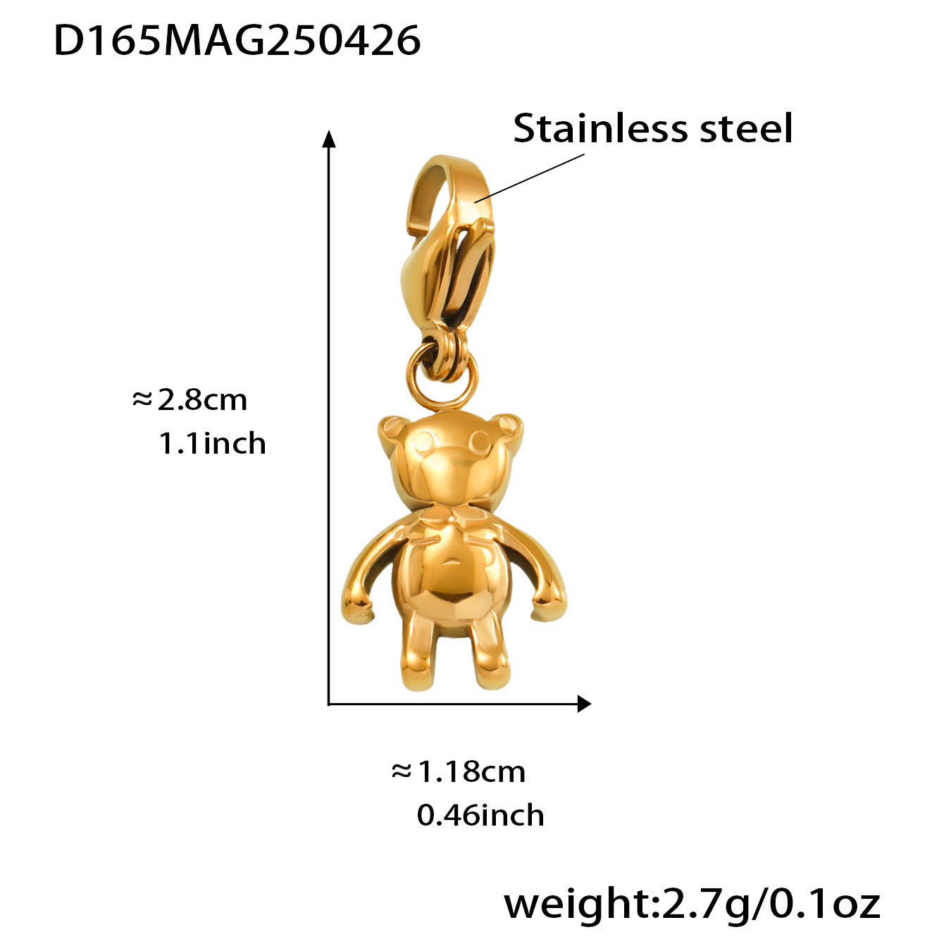 Trendy Gold-Plated True Gold Stainless Steel Charm Bracelet Cute Style with Heart Bear Zircon Valentine's Day Party Gift
