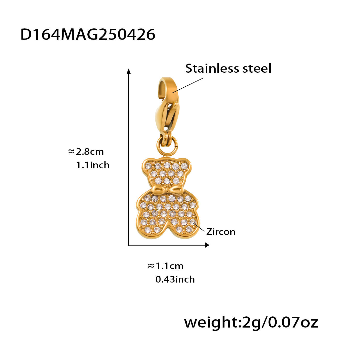 Trendy Gold-Plated True Gold Stainless Steel Charm Bracelet Cute Style with Heart Bear Zircon Valentine's Day Party Gift