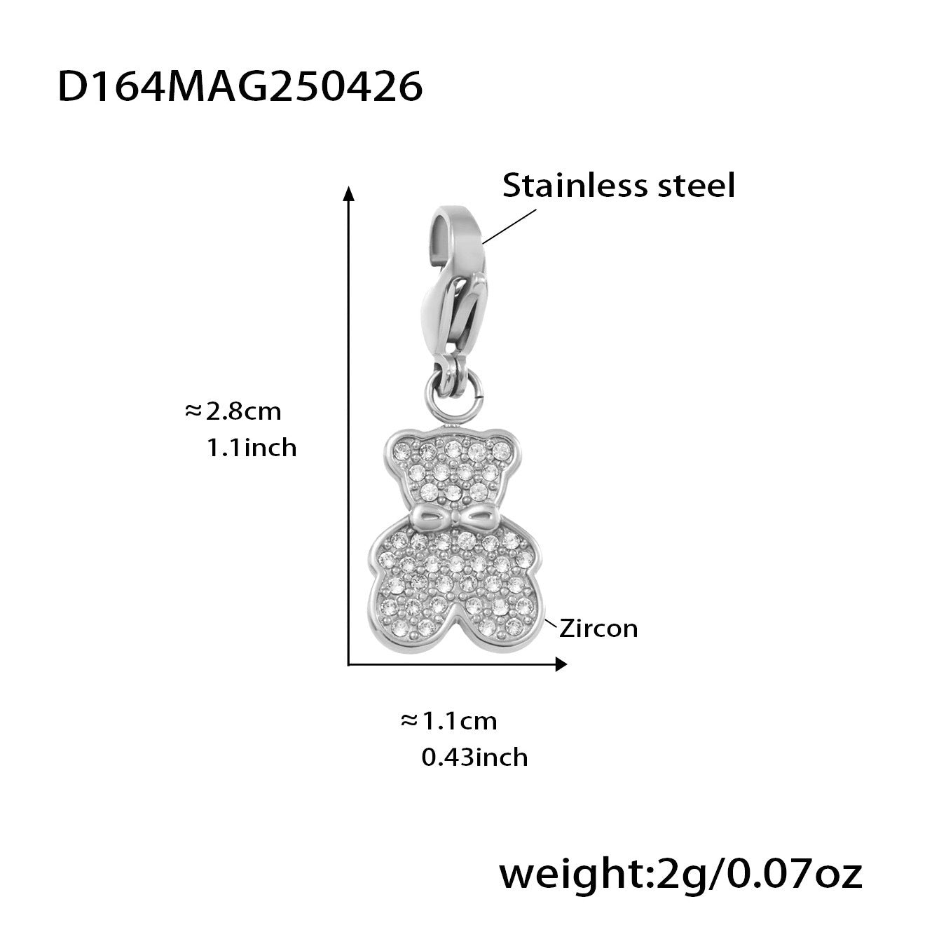 Trendy Gold-Plated True Gold Stainless Steel Charm Bracelet Cute Style with Heart Bear Zircon Valentine's Day Party Gift