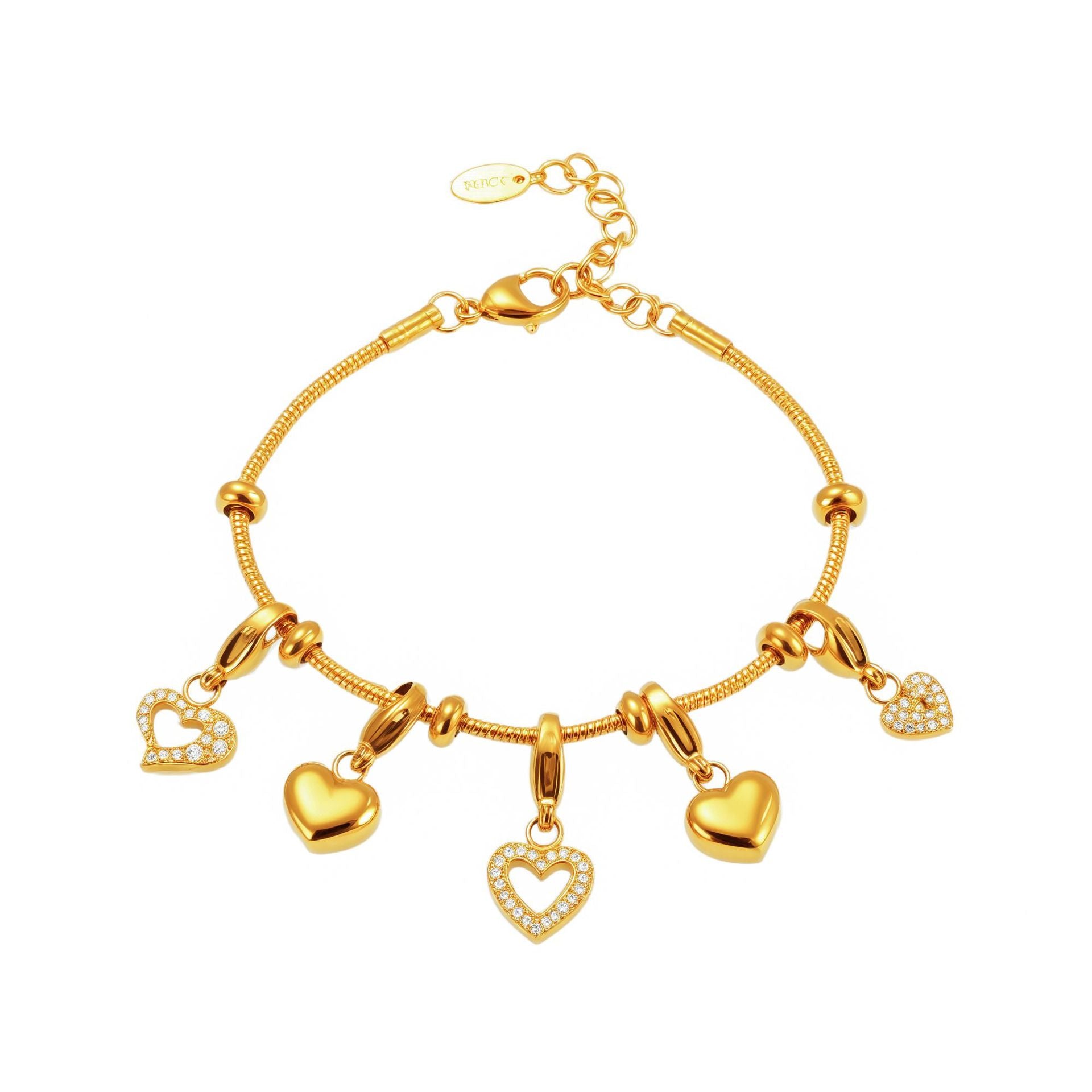18K True Gold Plated Stainless Steel Chain Heart Charms Bracelet Trendy Fashion Jewelry for Parties Best Valentine's Day Gift