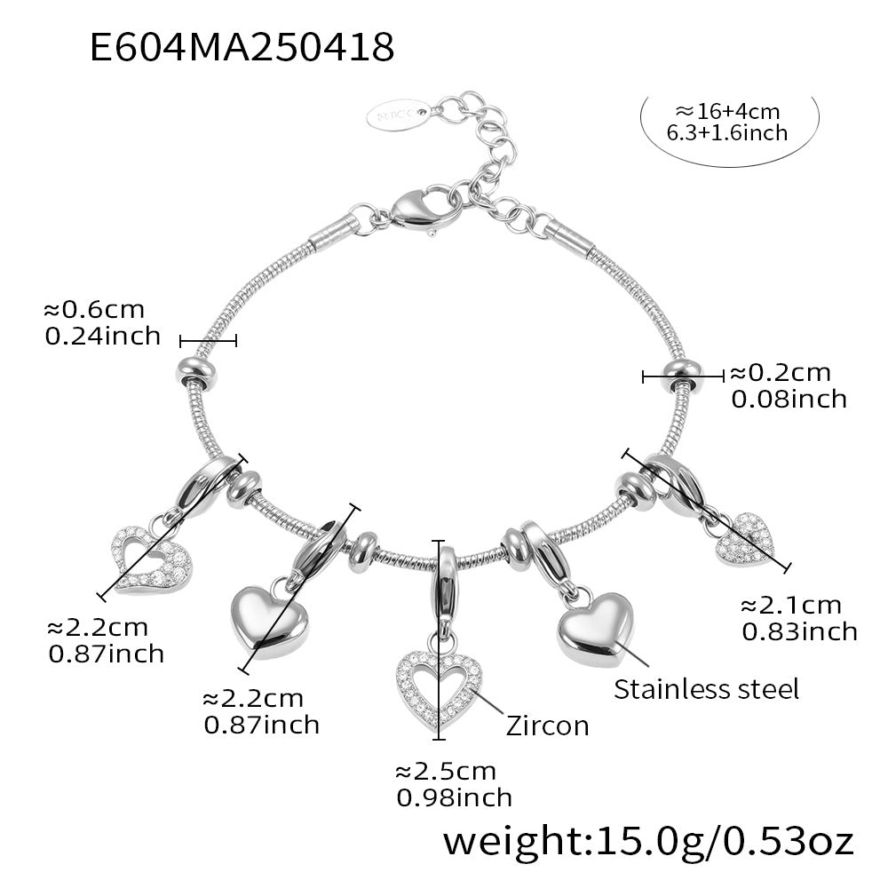 18K True Gold Plated Stainless Steel Chain Heart Charms Bracelet Trendy Fashion Jewelry for Parties Best Valentine's Day Gift