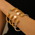 Designer Jewelry Stainless Steel Gold Plated Cuff Bracelet Fashion Jewelry Bangles with Zircons Pearl Wholesale Jewelry Low MOQ