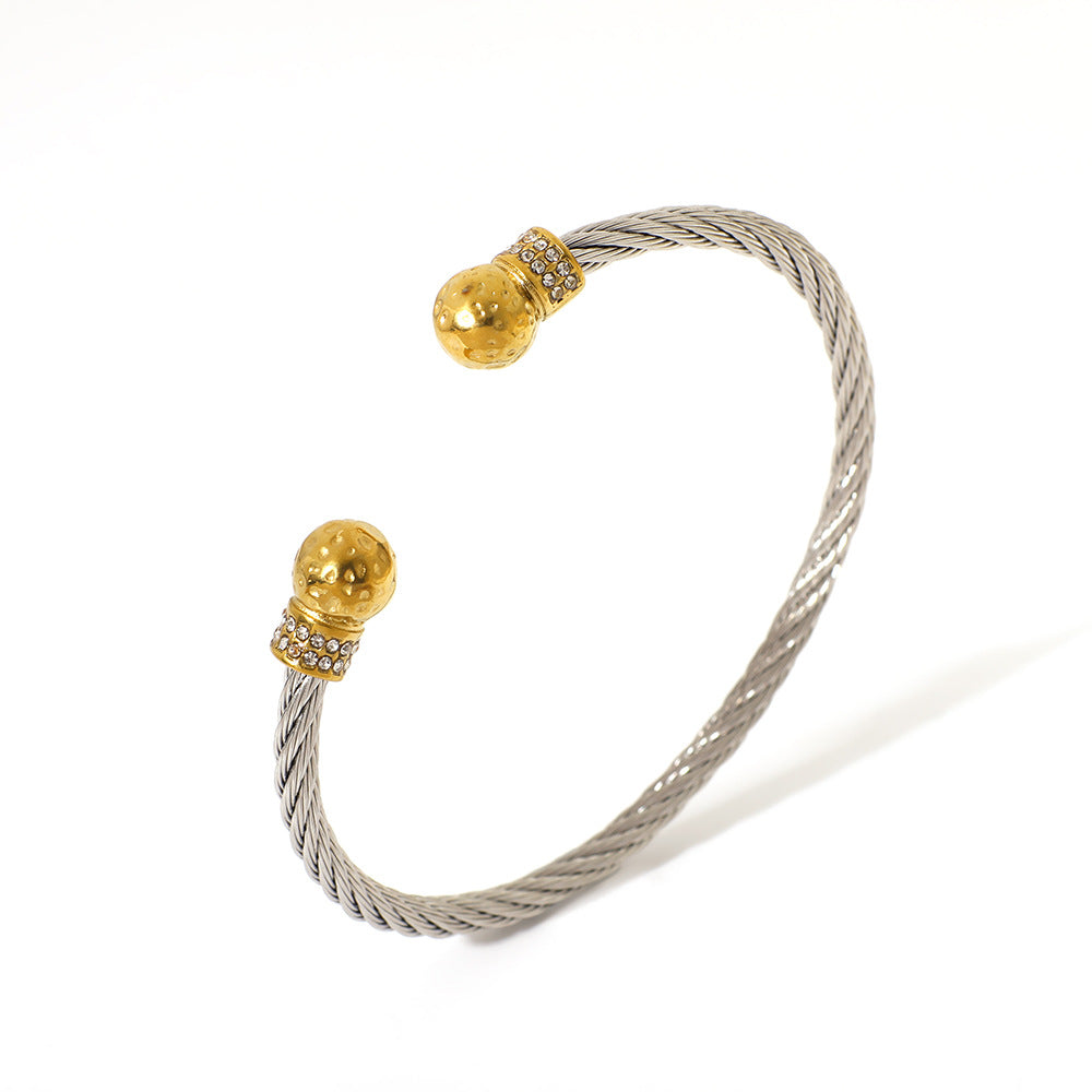 Designer Jewelry Stainless Steel Gold Plated Cuff Bracelet Fashion Jewelry Bangles with Zircons Pearl Wholesale Jewelry Low MOQ