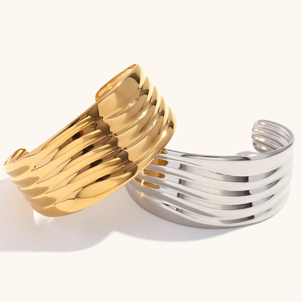 Best-Selling DB02172 Women's Designer Stainless Steel Punk Style 18K Gold/Silver Plated Chunky Bangles Fashion Jewelry
