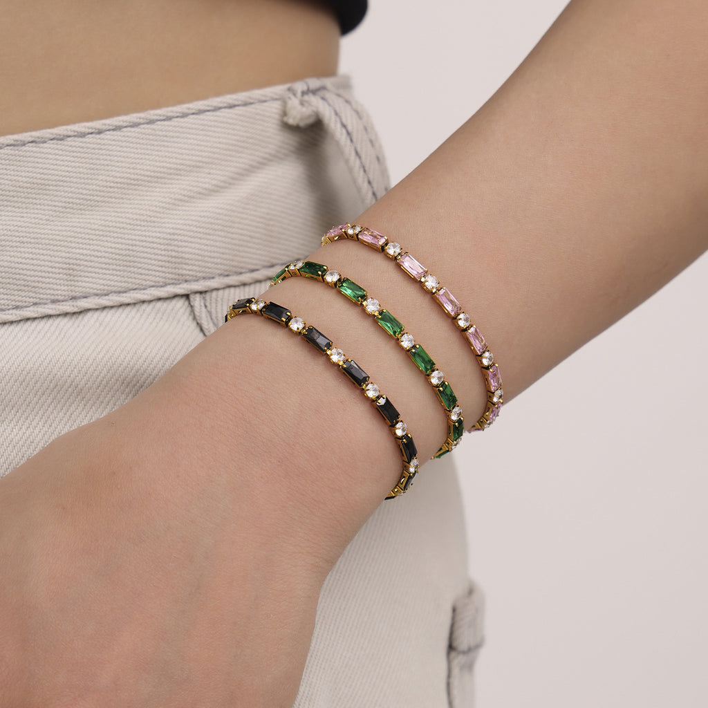 High Quality 18K True Gold PVD Plated Stainless Steel Bracelet Zircon Fashionable Trendy Summer Jewelry for Girls Factory