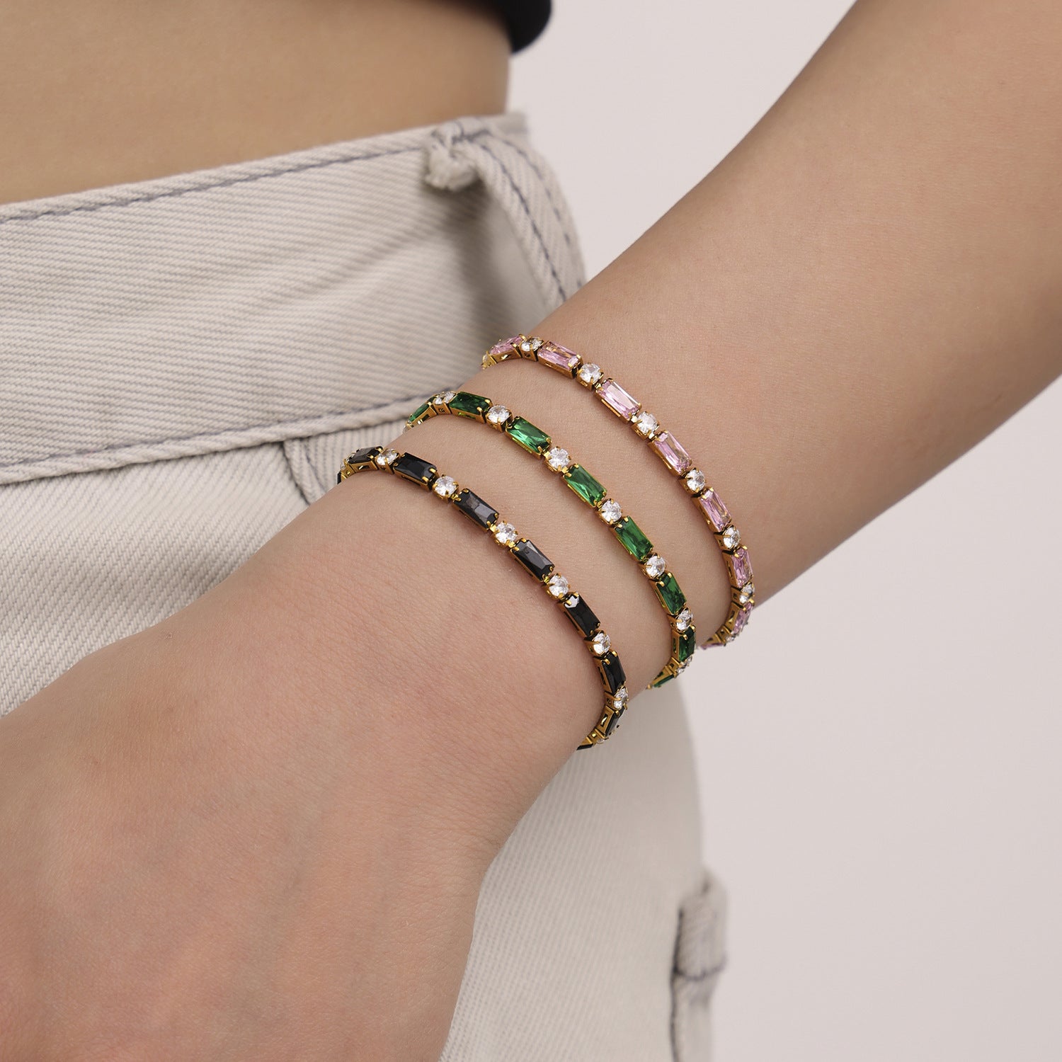 High Quality 18K True Gold PVD Plated Stainless Steel Bracelet Zircon Fashionable Trendy Summer Jewelry for Girls Factory