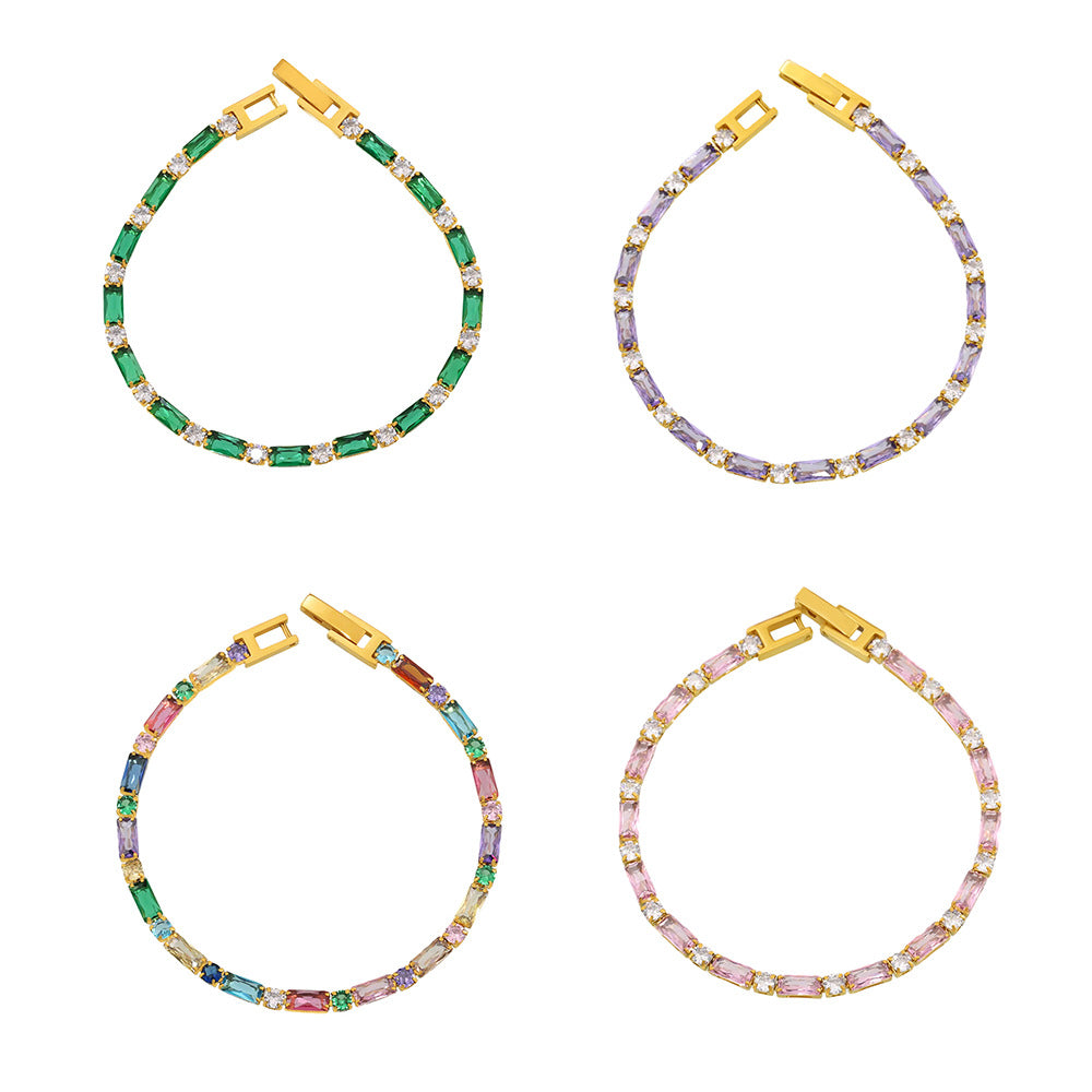 High Quality 18K True Gold PVD Plated Stainless Steel Bracelet Zircon Fashionable Trendy Summer Jewelry for Girls Factory