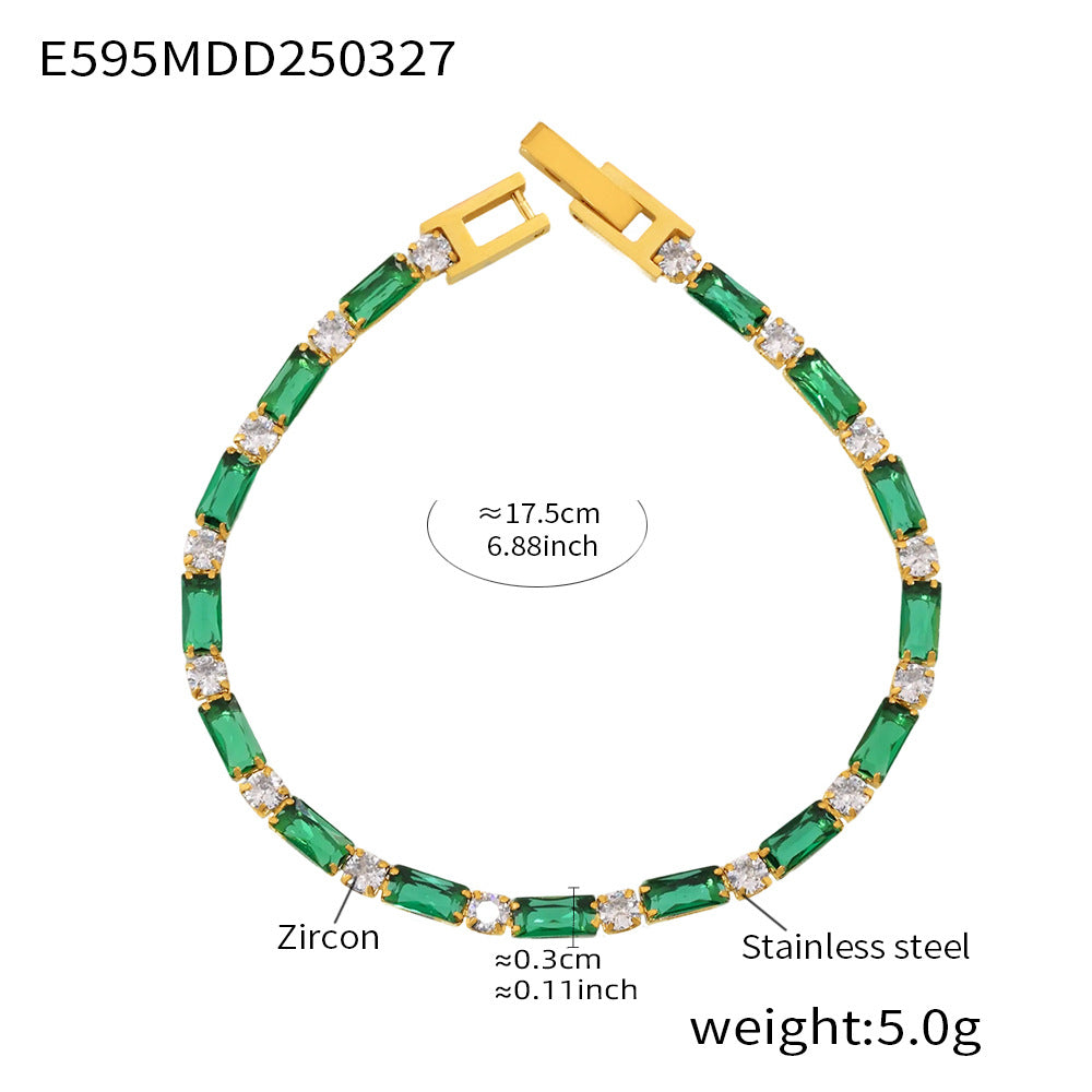 High Quality 18K True Gold PVD Plated Stainless Steel Bracelet Zircon Fashionable Trendy Summer Jewelry for Girls Factory