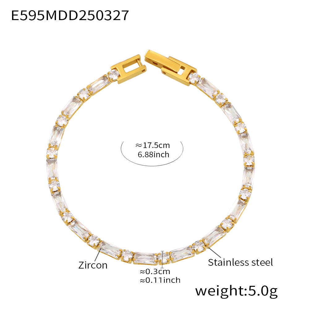 High Quality 18K True Gold PVD Plated Stainless Steel Bracelet Zircon Fashionable Trendy Summer Jewelry for Girls Factory