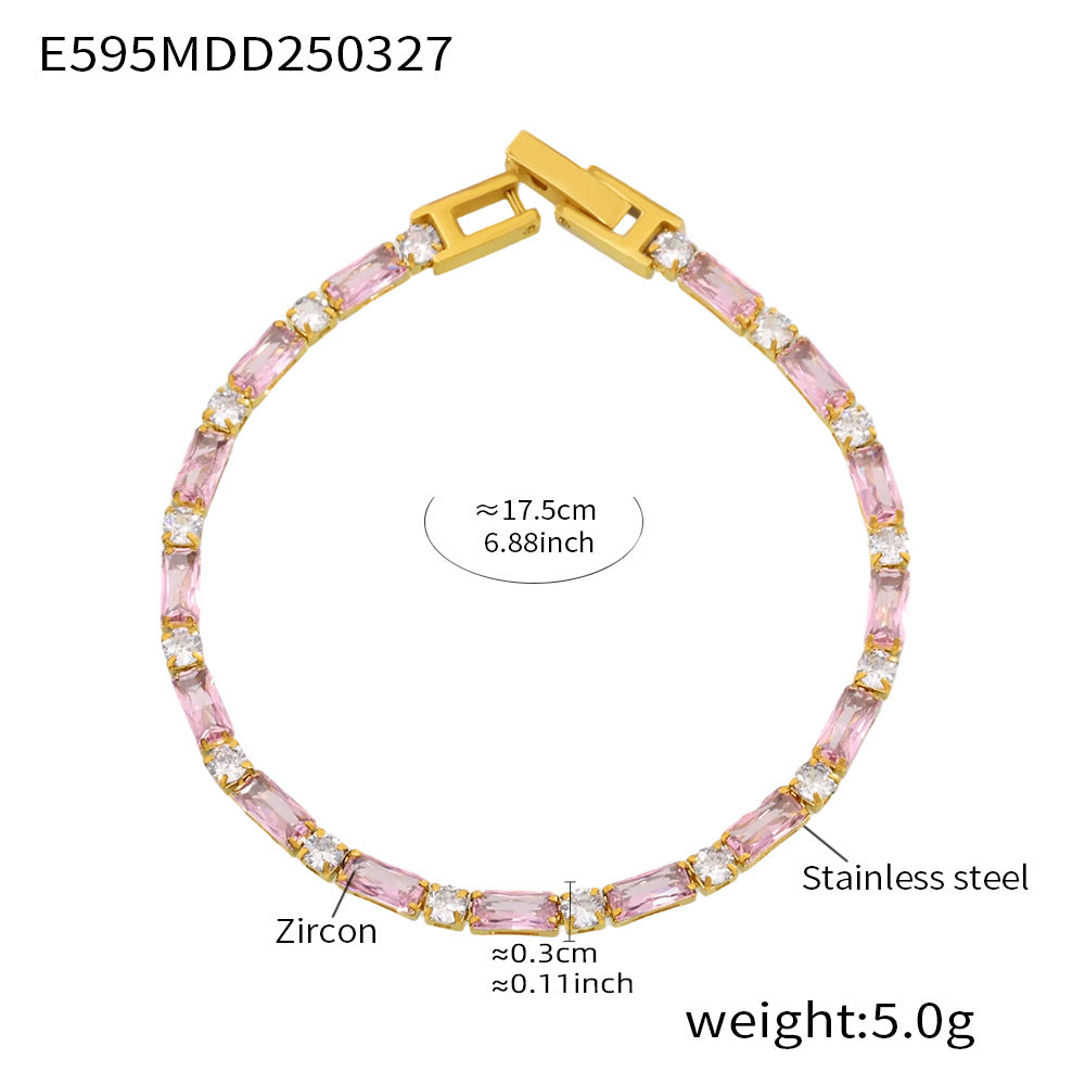 High Quality 18K True Gold PVD Plated Stainless Steel Bracelet Zircon Fashionable Trendy Summer Jewelry for Girls Factory