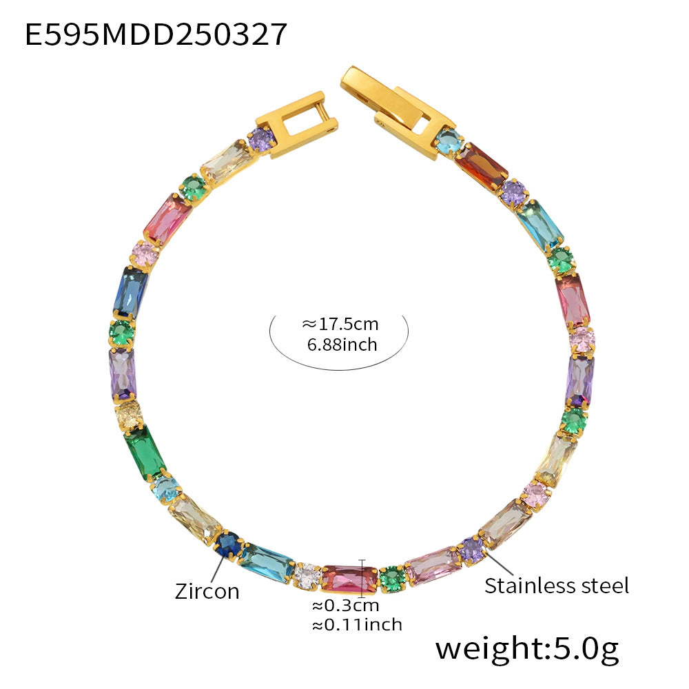 High Quality 18K True Gold PVD Plated Stainless Steel Bracelet Zircon Fashionable Trendy Summer Jewelry for Girls Factory