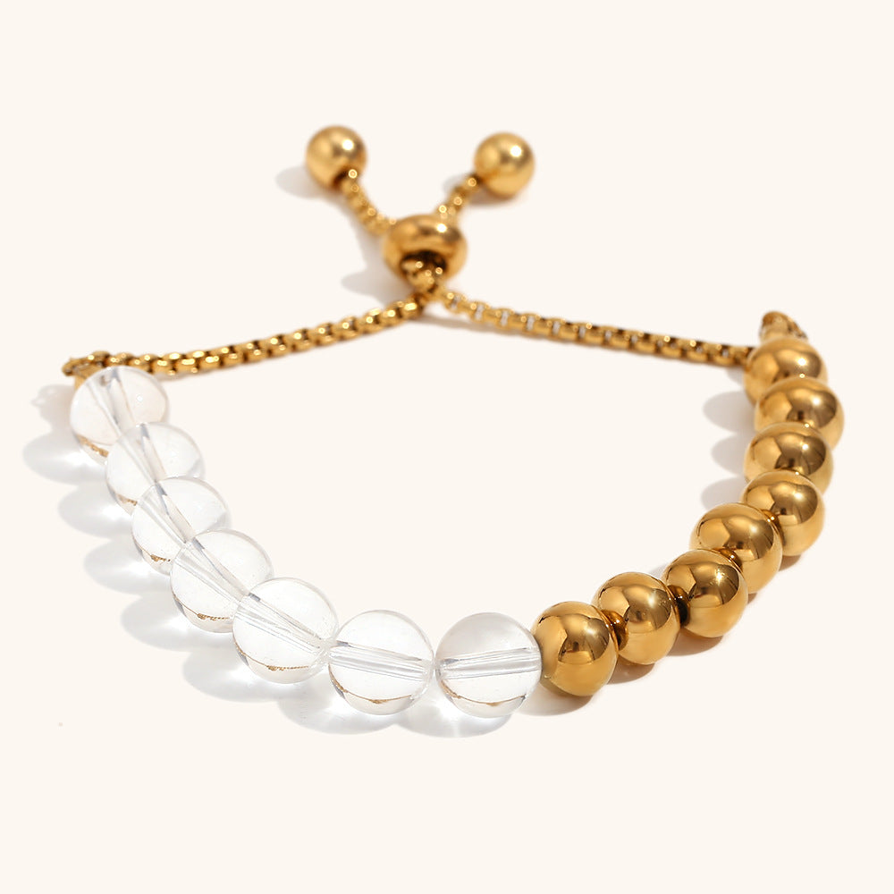 Slide Chain Adjustable Women's Stainless Steel & Acrylic Beads 18K Gold Plated Bell Shape Fashionable Trendy Gift Bracelet