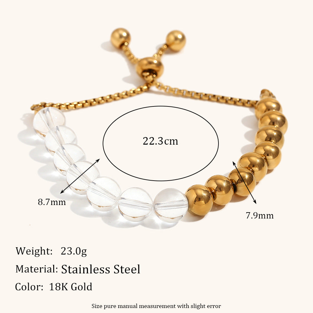 Slide Chain Adjustable Women's Stainless Steel & Acrylic Beads 18K Gold Plated Bell Shape Fashionable Trendy Gift Bracelet