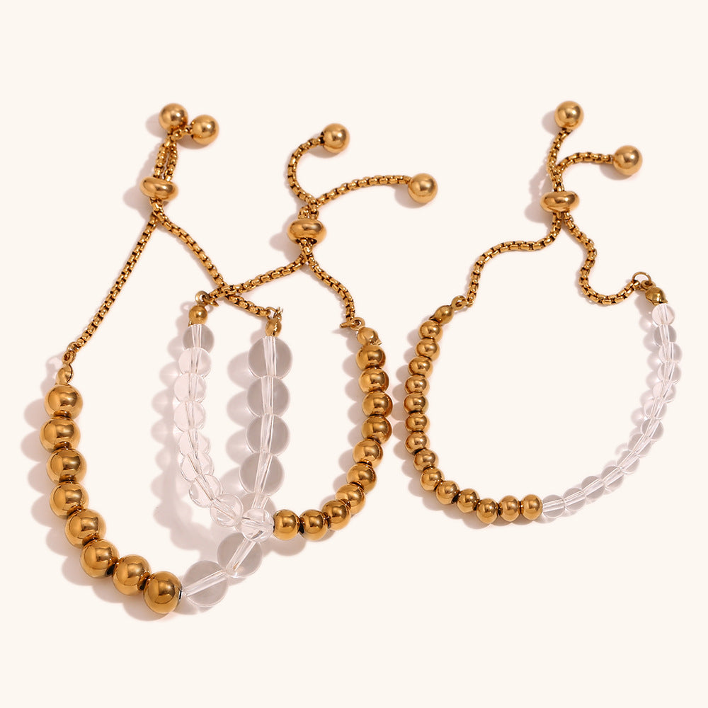 Slide Chain Adjustable Women's Stainless Steel & Acrylic Beads 18K Gold Plated Bell Shape Fashionable Trendy Gift Bracelet