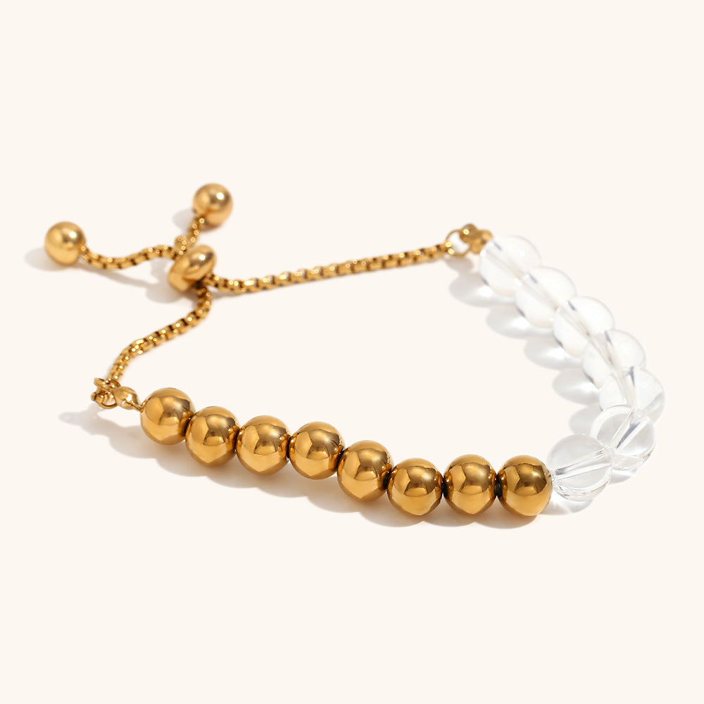 Slide Chain Adjustable Women's Stainless Steel & Acrylic Beads 18K Gold Plated Bell Shape Fashionable Trendy Gift Bracelet