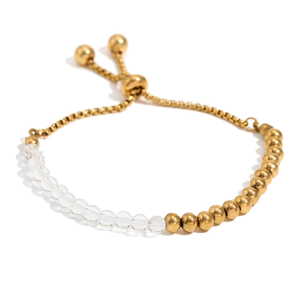 Slide Chain Adjustable Women's Stainless Steel & Acrylic Beads 18K Gold Plated Bell Shape Fashionable Trendy Gift Bracelet