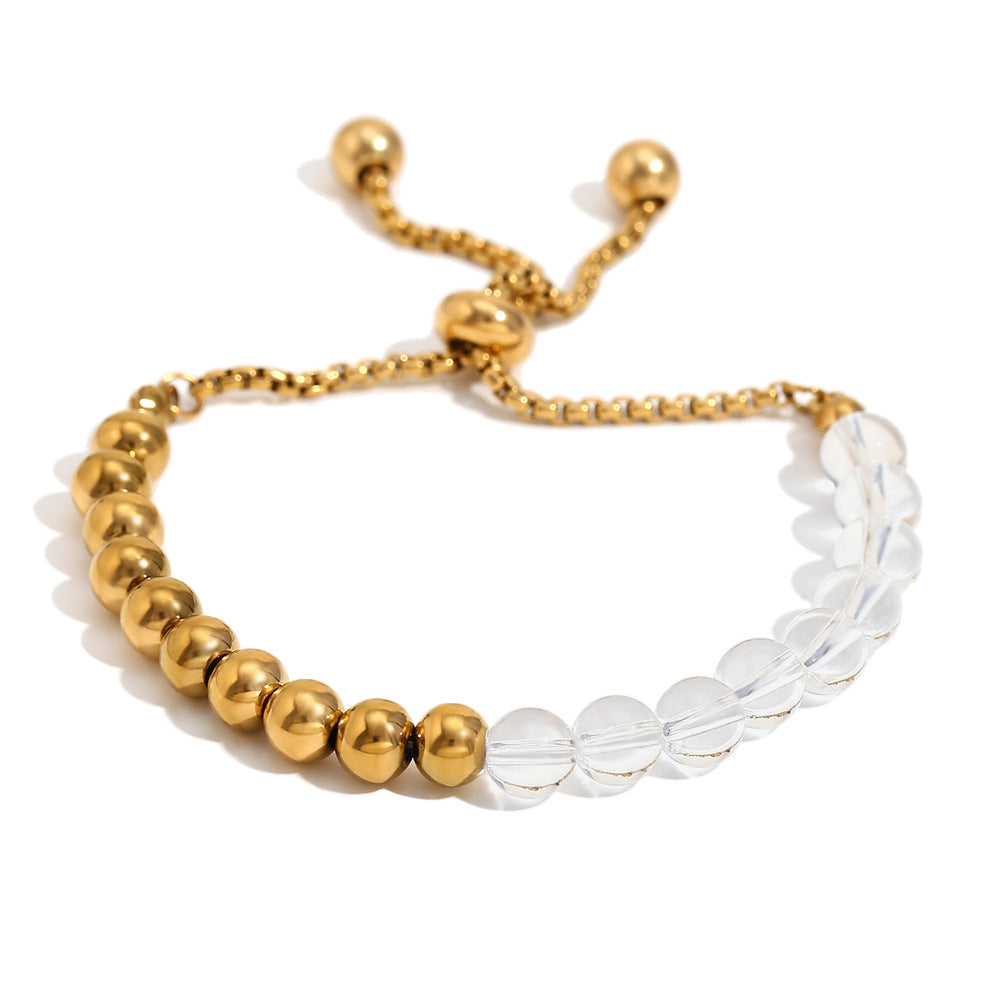 Slide Chain Adjustable Women's Stainless Steel & Acrylic Beads 18K Gold Plated Bell Shape Fashionable Trendy Gift Bracelet
