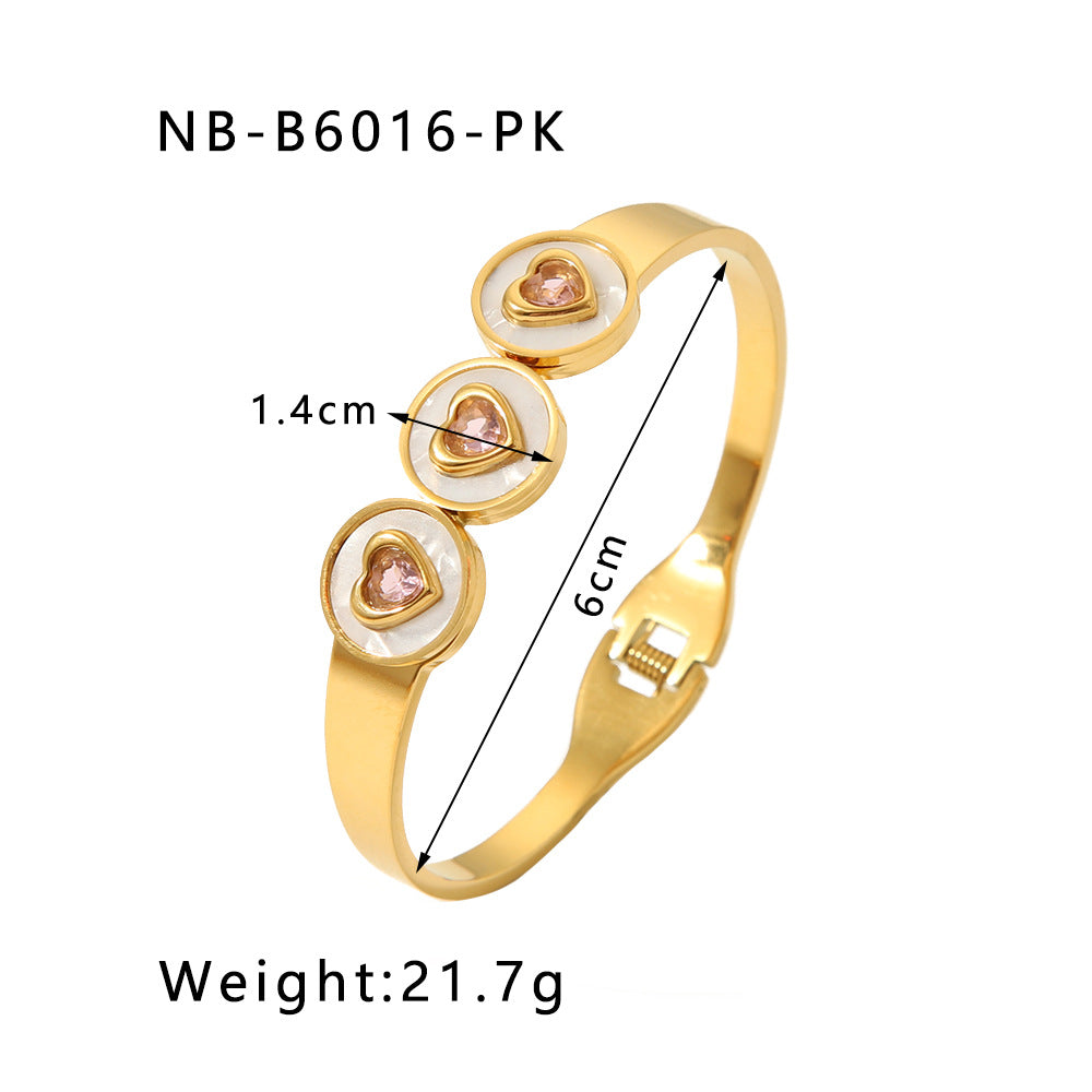Women's Stainless Steel Heart Bangles with 18K Gold Plating Fashion Jewelry with Full Zircon Stone Bracelet