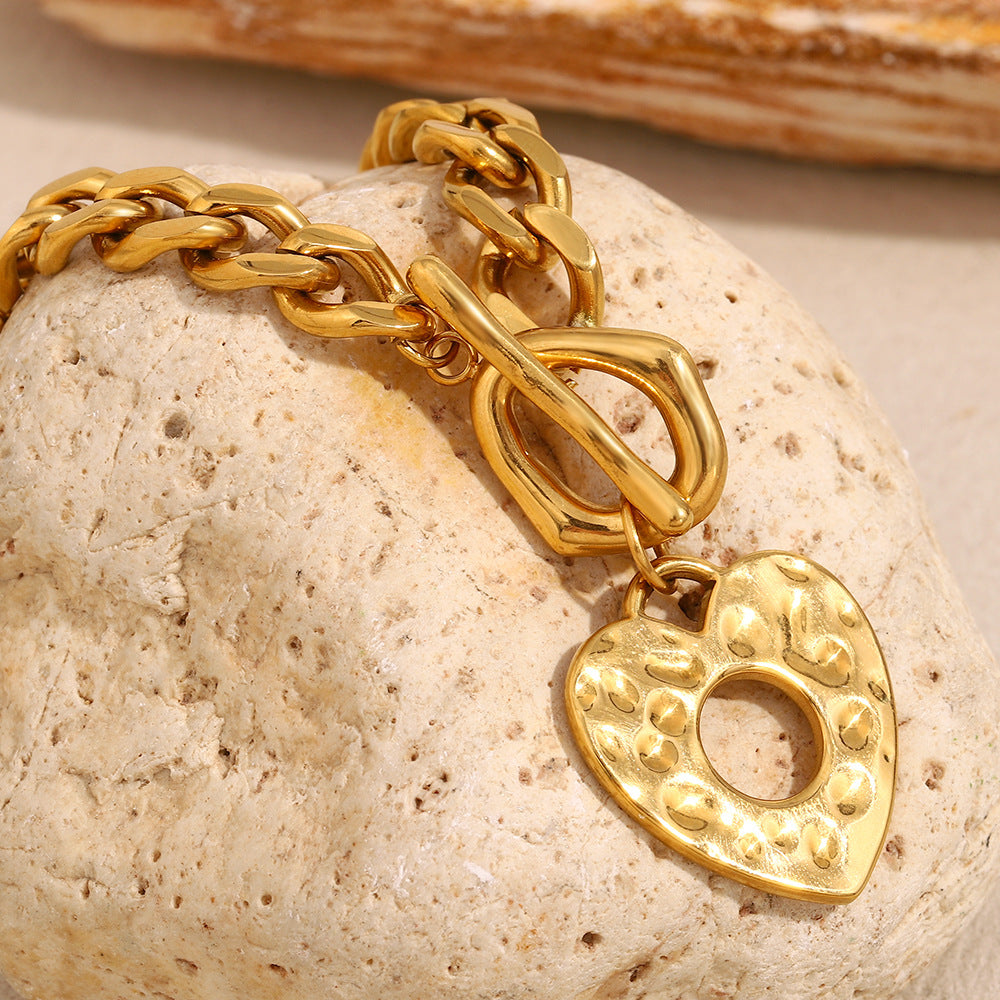 18K True Gold Plated Stainless Steel OT Buckle Chain Bracelet Trendy Fashion Jewelry 'Keep Me Your Heart' Engraved Valentine's