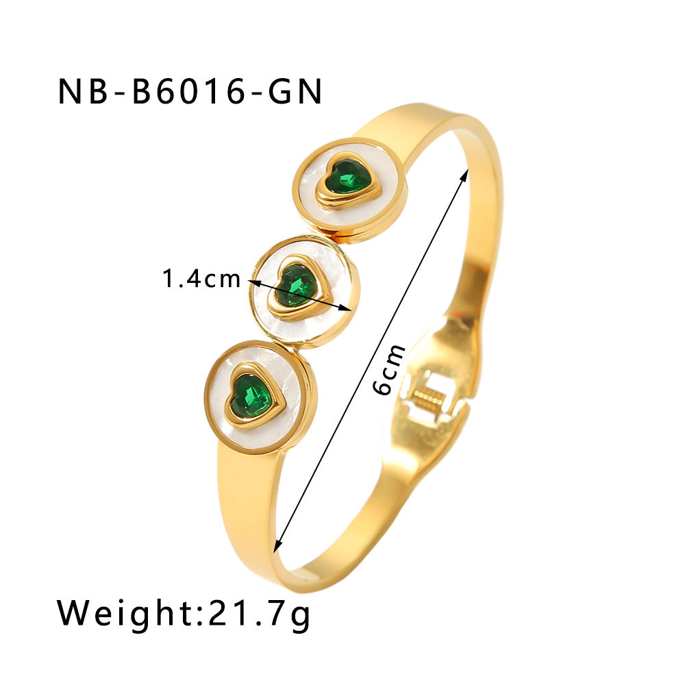 Women's Stainless Steel Heart Bangles with 18K Gold Plating Fashion Jewelry with Full Zircon Stone Bracelet