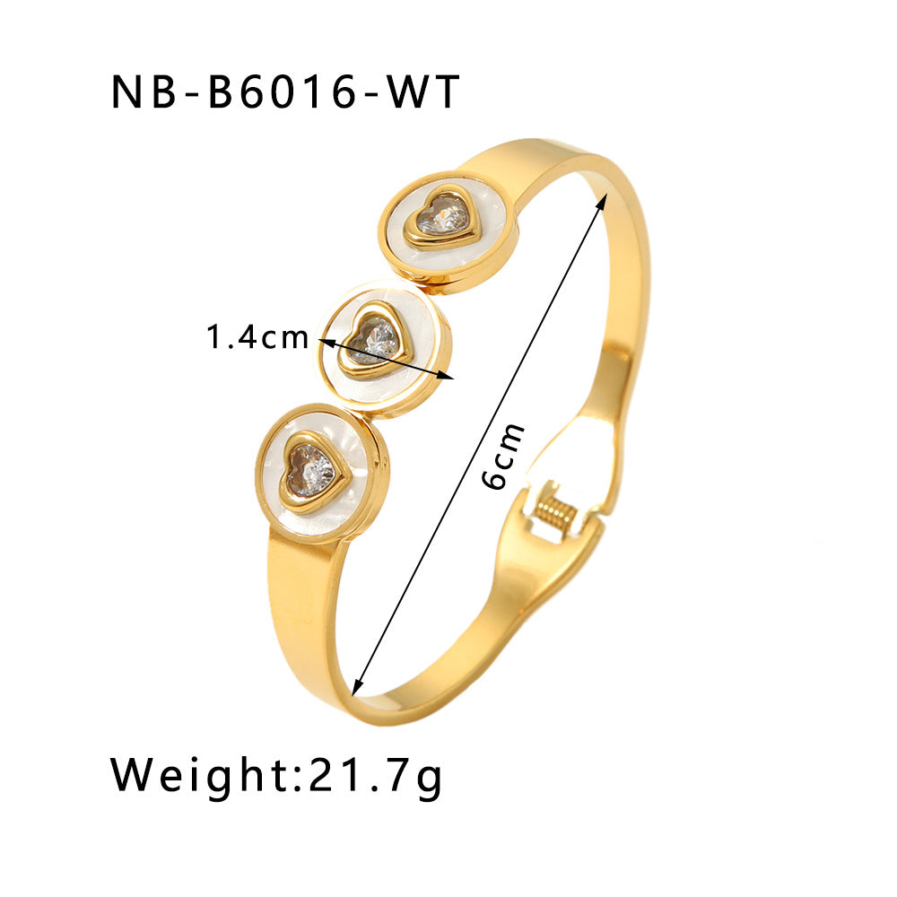 Women's Stainless Steel Heart Bangles with 18K Gold Plating Fashion Jewelry with Full Zircon Stone Bracelet