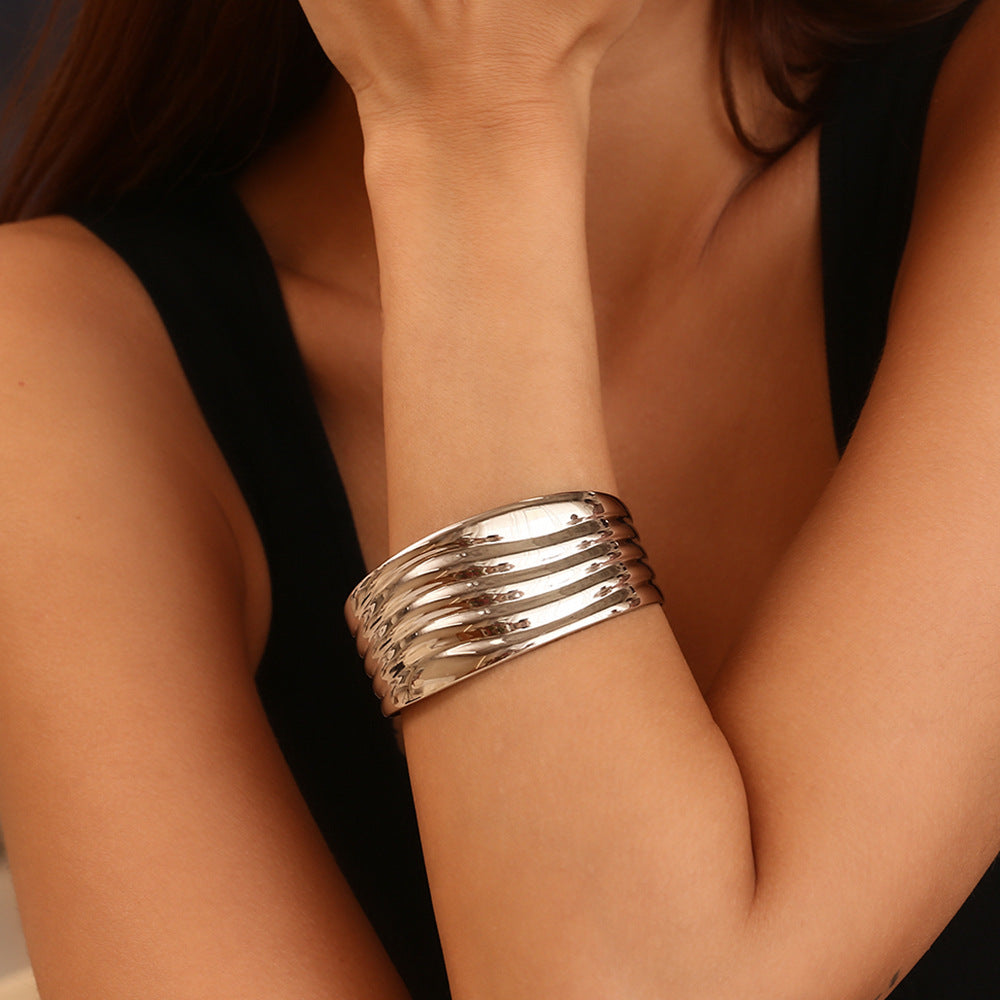 Best-Selling DB02172 Women's Designer Stainless Steel Punk Style 18K Gold/Silver Plated Chunky Bangles Fashion Jewelry