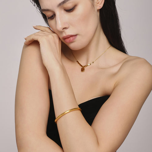 18K Gold Plated Waterproof Hypoallergenic Simple Bangle Non-Tarnish Stainless Steel Fashion Jewelry Bracelets