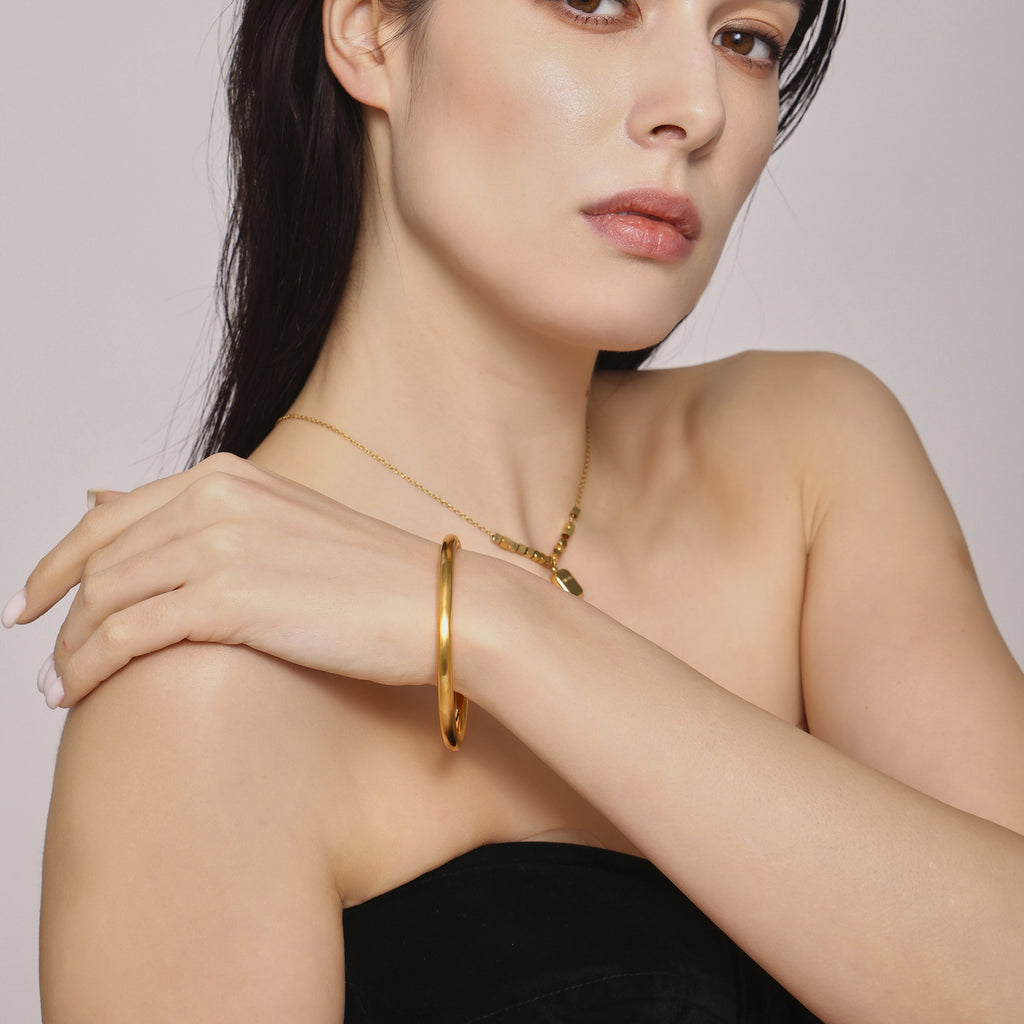 18K Gold Plated Waterproof Hypoallergenic Simple Bangle Non-Tarnish Stainless Steel Fashion Jewelry Bracelets