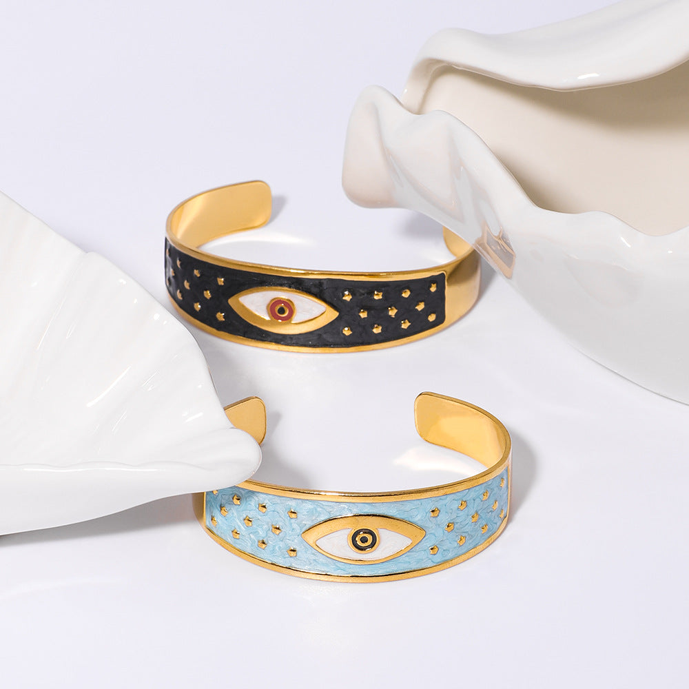 Chunky Stainless Steel 18K Gold Plated Women's Fashion Jewelry Cuff Bracelets Colorful Enameling Bangle Gift