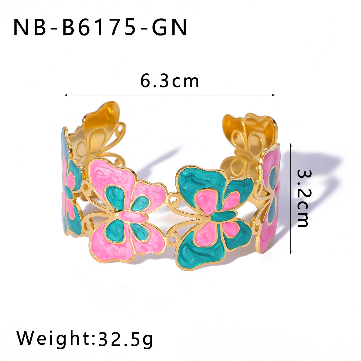 Chunky Stainless Steel 18K Gold Plated Women's Fashion Jewelry Cuff Bracelets Colorful Enameling Bangle Gift