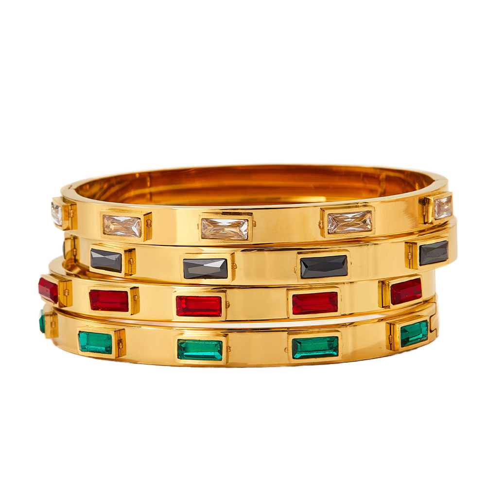 Fashion Open Close Stainless Steel Bangles with Colorful Zircon Ornaments 18K Gold Plated Fruit Design Women's Luxury Gift