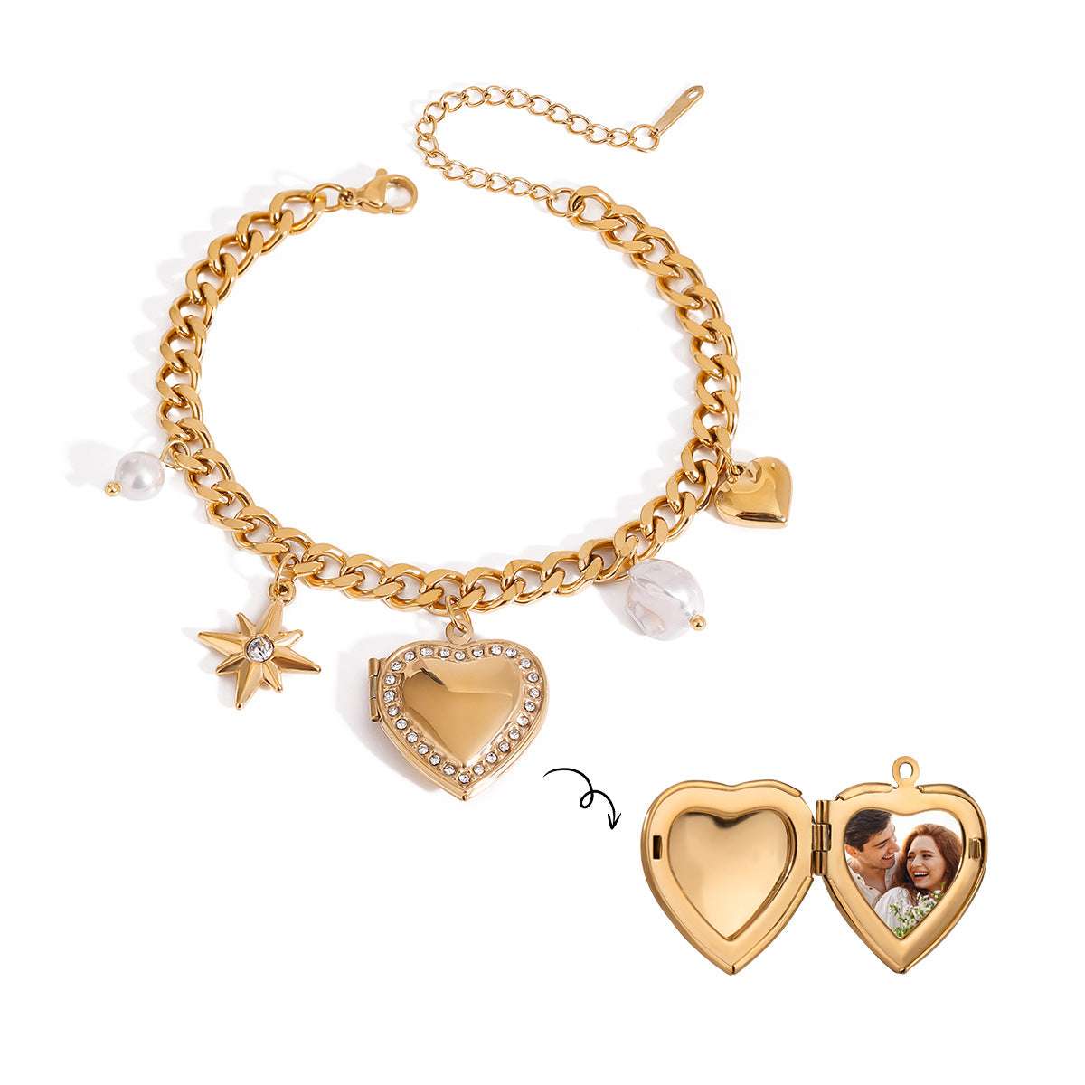 JB01311 Geometric Heart Locket Bracelet Stainless Steel Charm for Picture for Anniversary