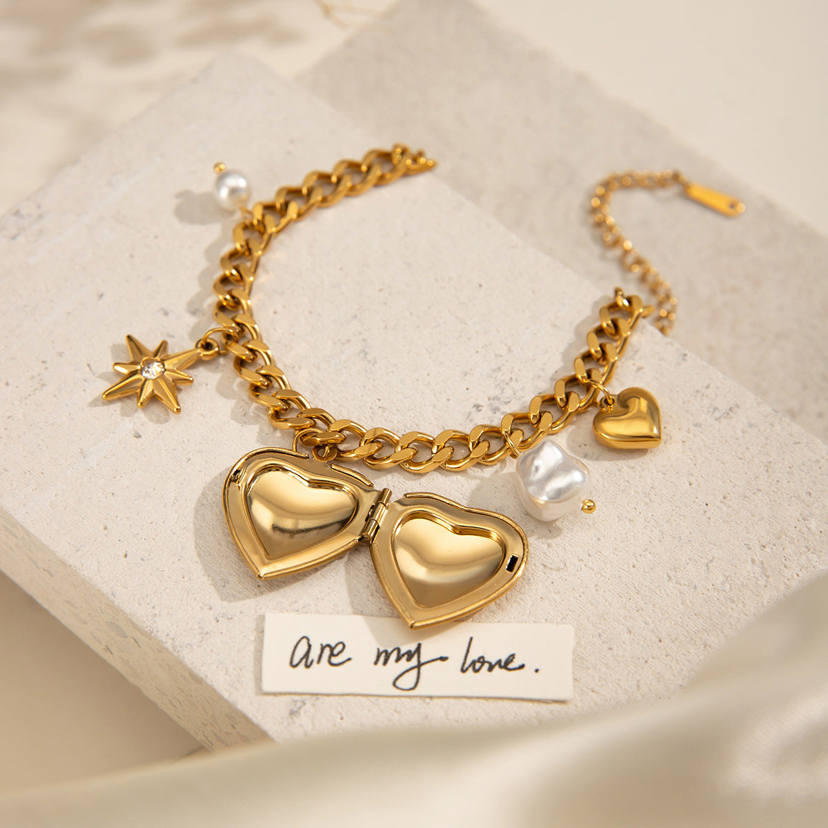 JB01311 Geometric Heart Locket Bracelet Stainless Steel Charm for Picture for Anniversary