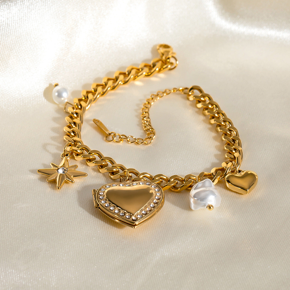 JB01311 Geometric Heart Locket Bracelet Stainless Steel Charm for Picture for Anniversary