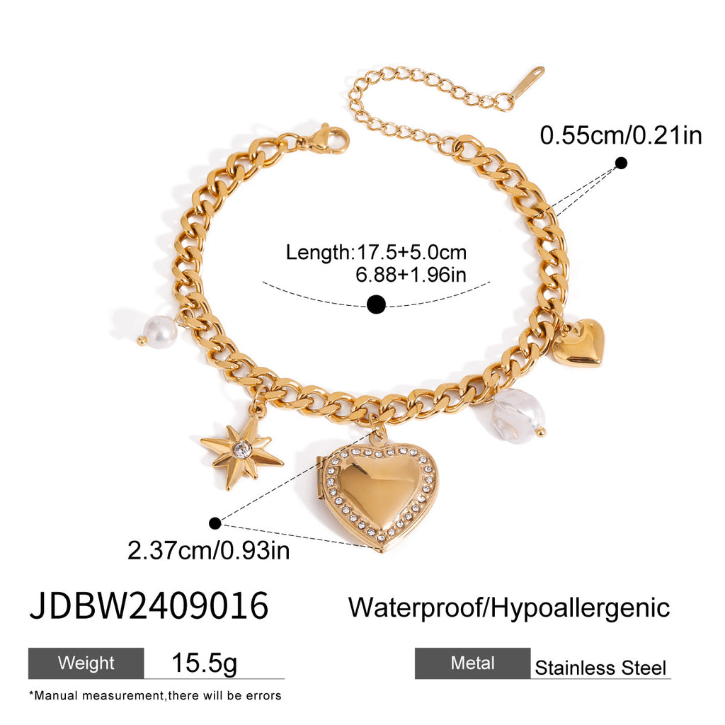 JB01311 Geometric Heart Locket Bracelet Stainless Steel Charm for Picture for Anniversary