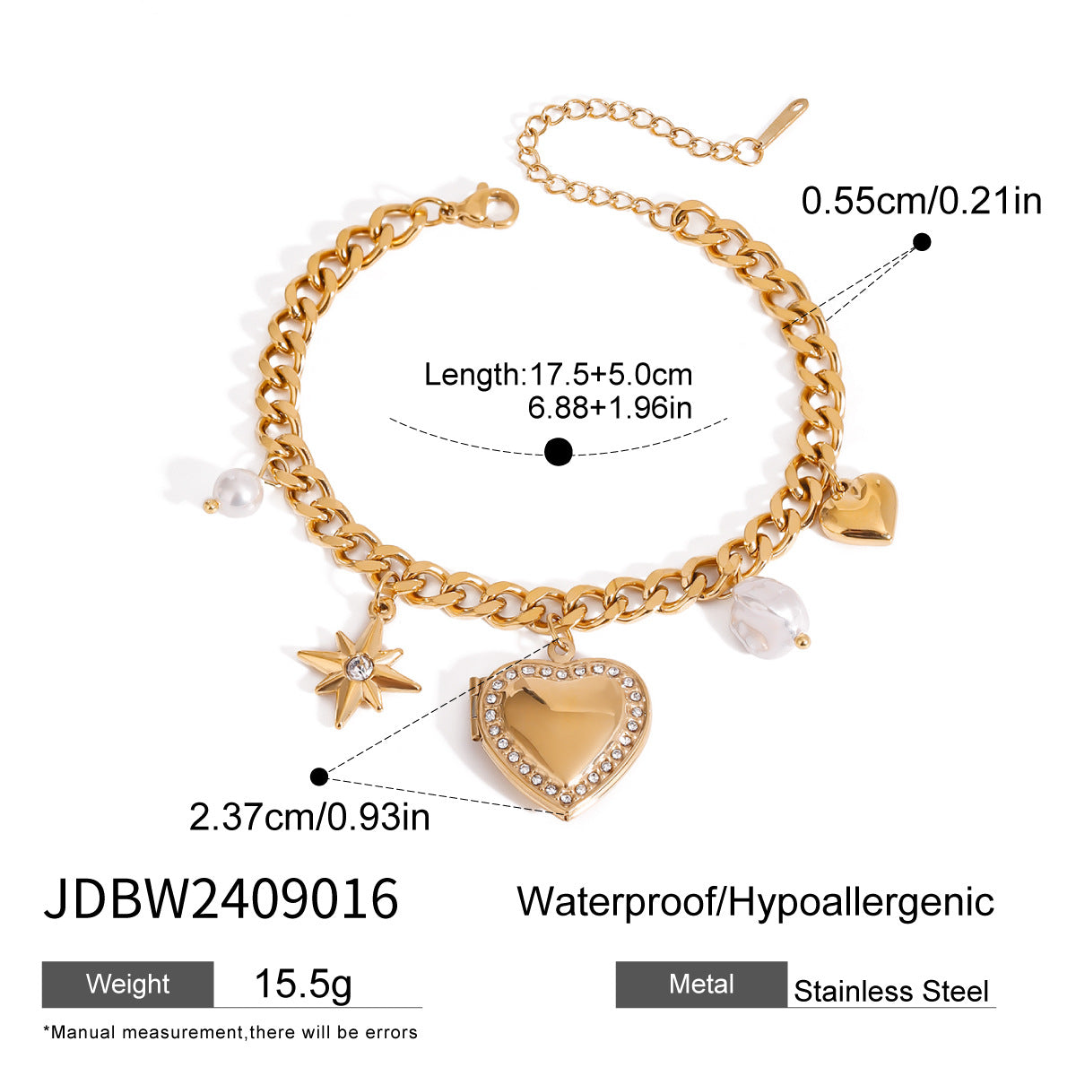 JB01311 Geometric Heart Locket Bracelet Stainless Steel Charm for Picture for Anniversary