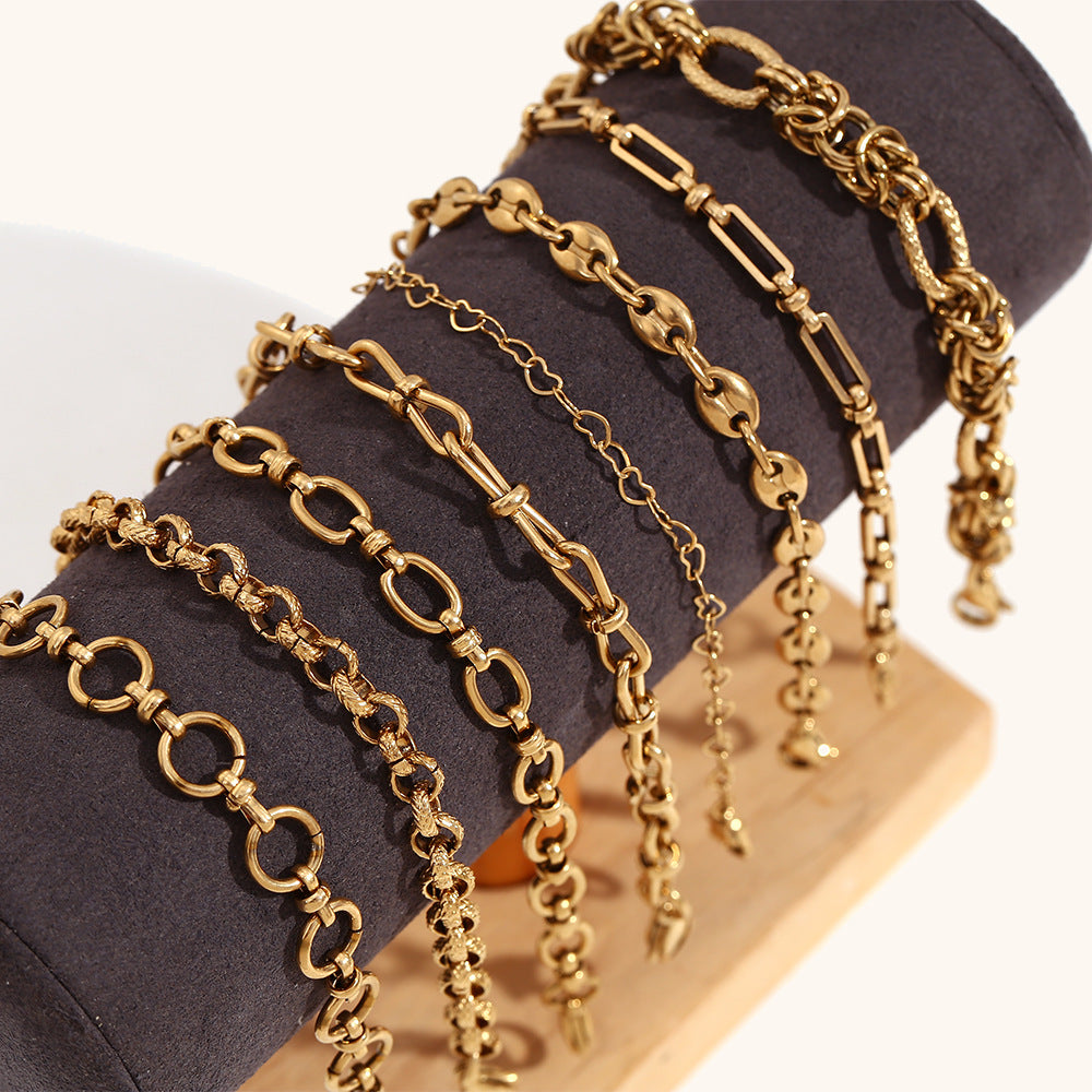 DB02074 Stainless Steel Chain Bracelet Multiple Designs 18K True Gold & Silver PVD Plated Fashion Cuff Jewelry