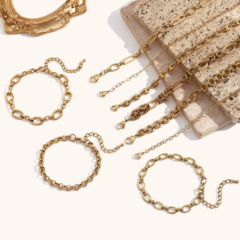 DB02074 Stainless Steel Chain Bracelet Multiple Designs 18K True Gold & Silver PVD Plated Fashion Cuff Jewelry