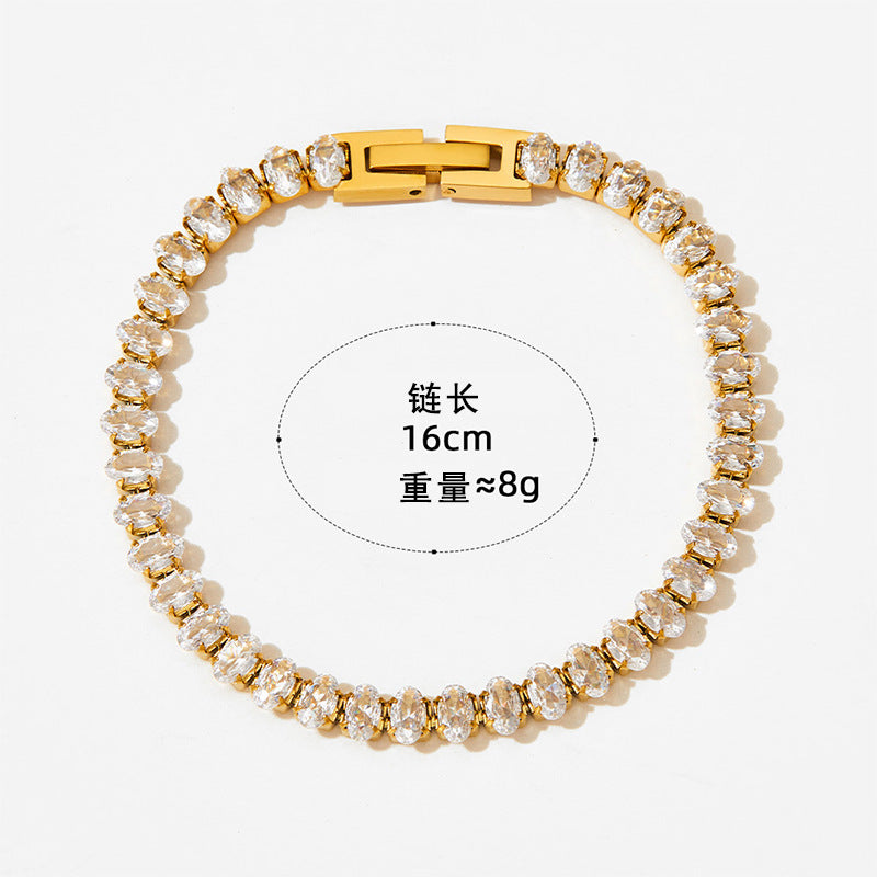 Classic Trendy Women's Fashion Bracelet 18K Gold Plated Stainless Steel Cubic Zircon Diamond Crown Shape Chain Link for Wedding