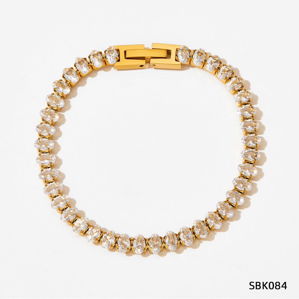 Classic Trendy Women's Fashion Bracelet 18K Gold Plated Stainless Steel Cubic Zircon Diamond Crown Shape Chain Link for Wedding