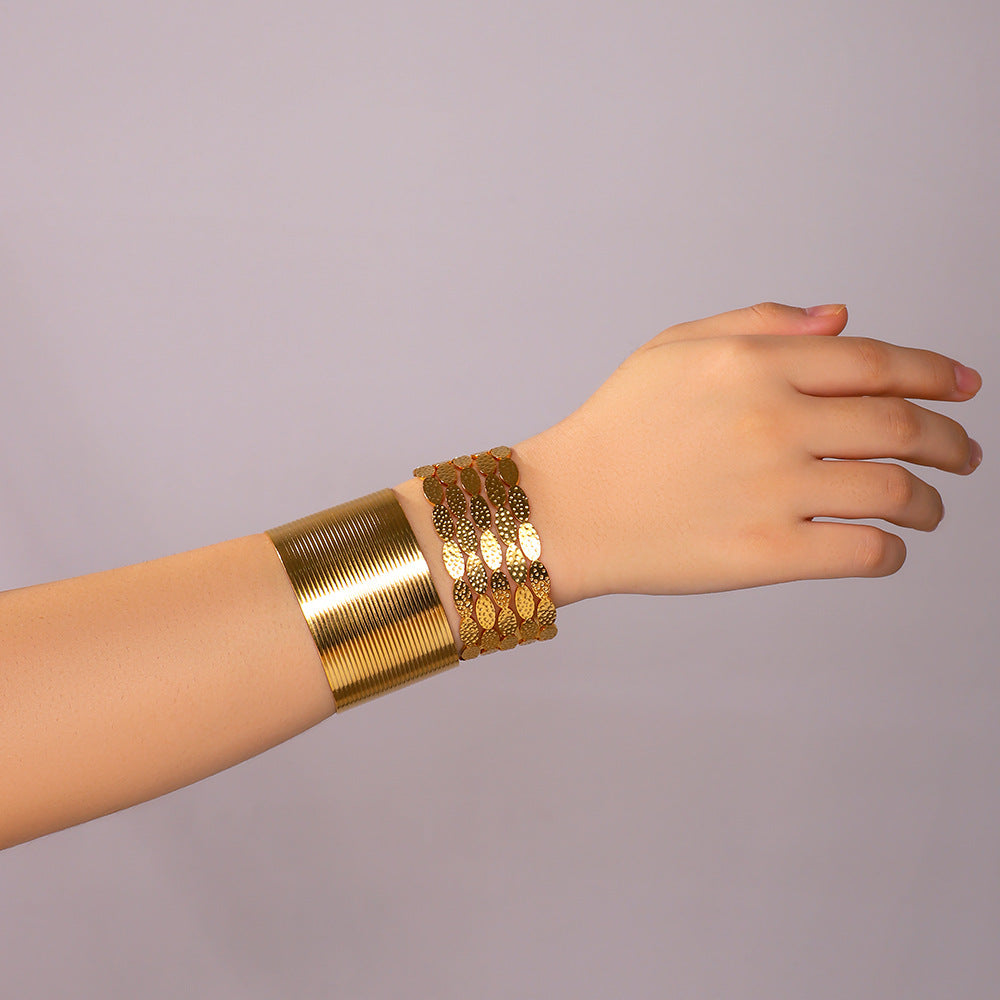 Chunky Stainless Steel 18K True Gold Plated Cute Open Cuff Bracelets & Bangles Fashion Jewelry for Girls-Gift